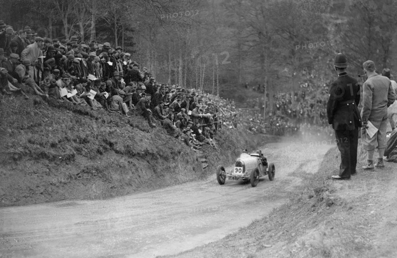 Bugatti Type 37 competing in the Shelsley Walsh Amateur Hillclimb, Worcestershire, 1929. Artist: Bill Brunell.