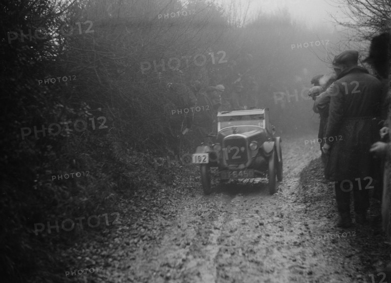 Austin 7 of HC Jacobs competing in the MCC Exeter Trial, Meerhay, Dorset, 1930. Artist: Bill Brunell.