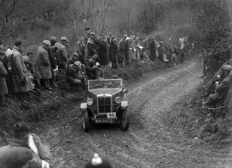 Morris Minor open 2-seater of HH Porter-Hargreaves competing in the MCC Lands End Trial, 1935. Artist: Bill Brunell.