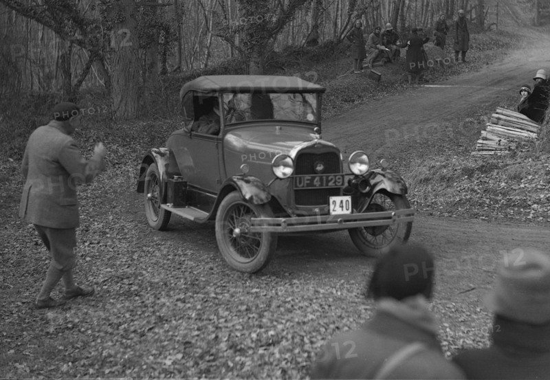Ford Model A 2-seater of AJ Midgely competing in the Sunbeam Motor Car Club Bognor Trial, 1929. Artist: Bill Brunell.