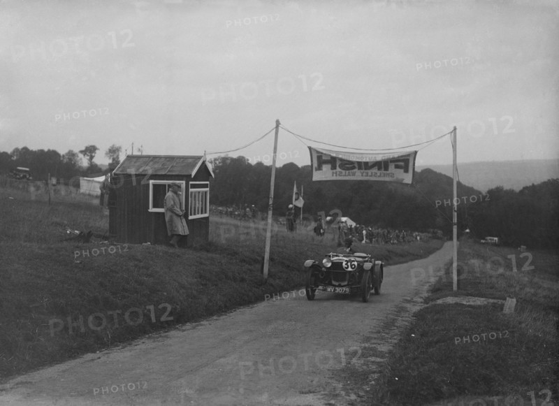 Frazer-Nash TT replica finishing the Shelsley Walsh Hillclimb, Worcestershire, 1935. Artist: Bill Brunell.