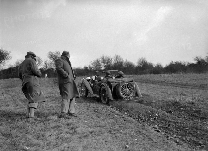 MG TA competing in the London Motor Club Coventry Cup Trial, Knatts Hill, Kent, 1938. Artist: Bill Brunell.