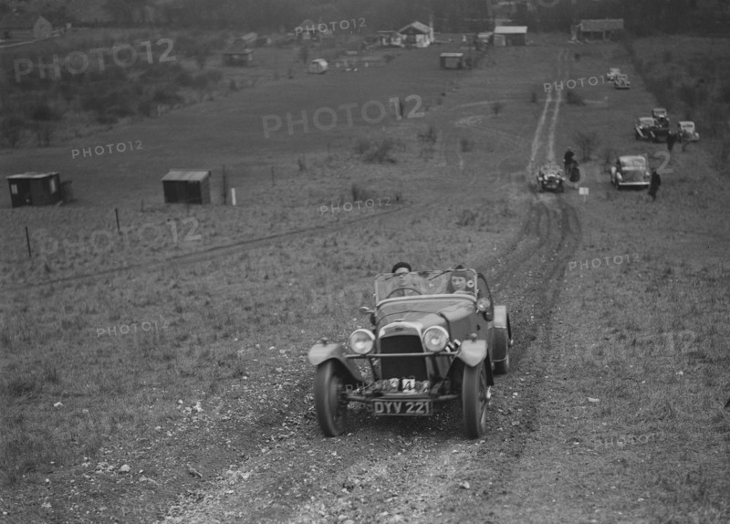 HRG of PC Clark competing in the London Motor Club Coventry Cup Trial, Knatts Hill, Kent, 1938. Artist: Bill Brunell.