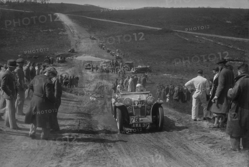 1934 MG PA competing in a motoring trial, Bagshot Heath, Surrey, 1930s. Artist: Bill Brunell.