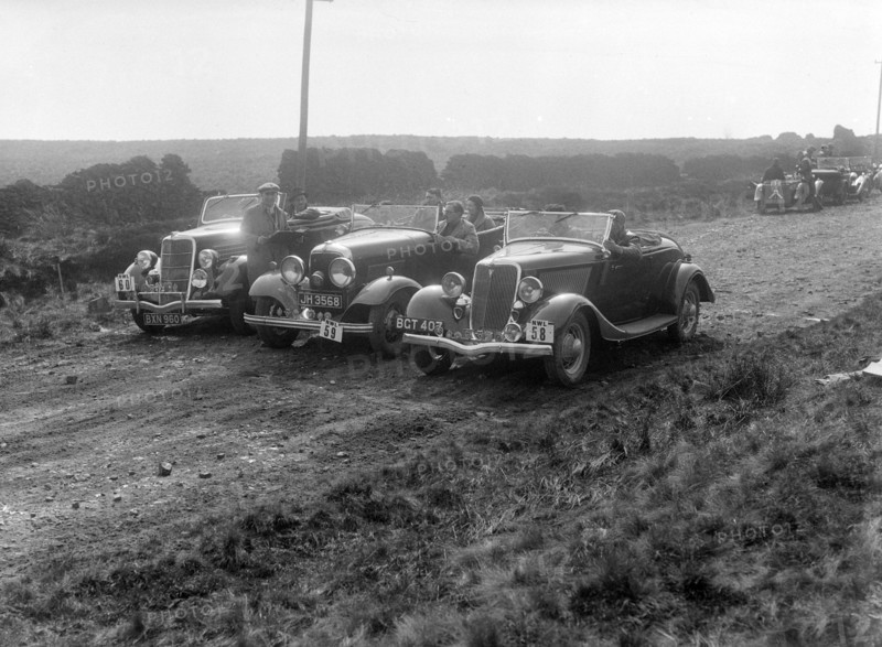 Three Ford V8s at the Sunbac Inter-Club Team Trial, 1935. Artist: Bill Brunell.