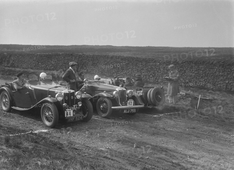 Two MG Magnettes and a Hillman Aero Minx at the Sunbac Inter-Club Team Trial, 1935. Artist: Bill Brunell.