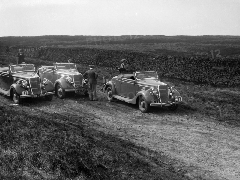 Three Ford V8s at the Sunbac Inter-Club Team Trial, 1935. Artist: Bill Brunell.