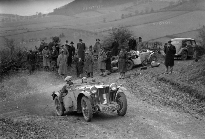 MG PB of EJ Haesendonck of the Cream Cracker Team at the MG Car Club Midland Centre Trial, 1938. Artist: Bill Brunell.