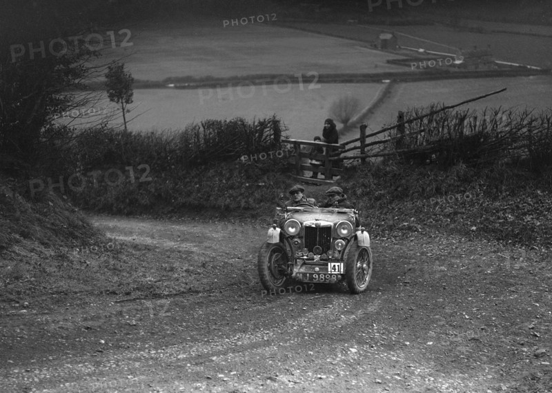 MG PB of WJ Green competing in the MG Car Club Midland Centre Trial, 1938. Artist: Bill Brunell.
