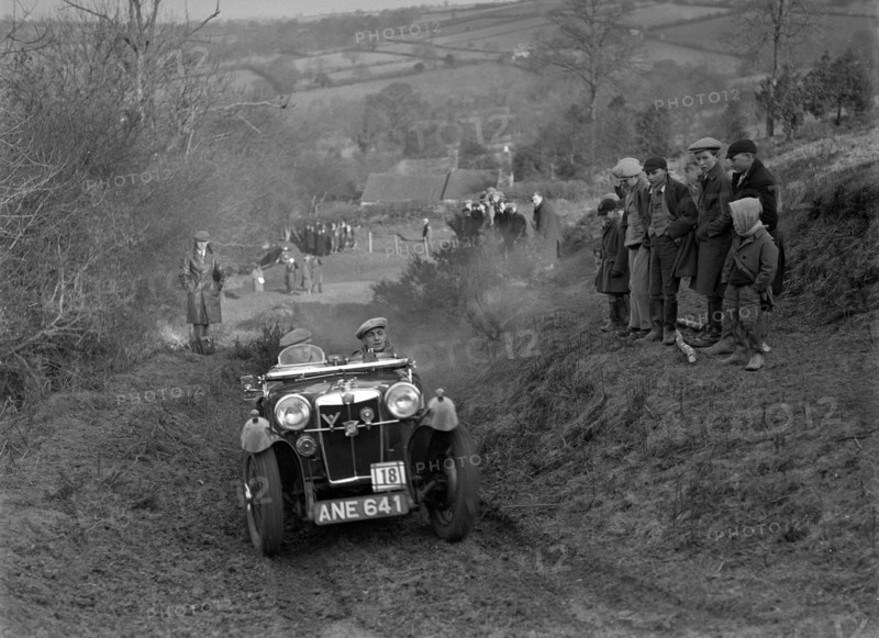 MG PA of JH Clent competing in the MG Car Club Midland Centre Trial, 1938. Artist: Bill Brunell.