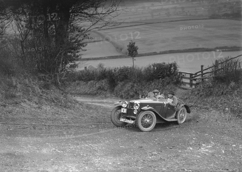 MG J2 of AJ Milburn competing in the MG Car Club Midland Centre Trial, 1938. Artist: Bill Brunell.