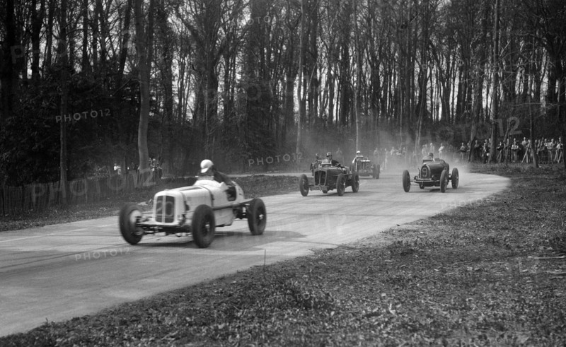 ERA, Vale Special of Ian Connell, Bugatti and MG Q type, Donington Park, Leicestershire, c1930s. Artist: Bill Brunell.