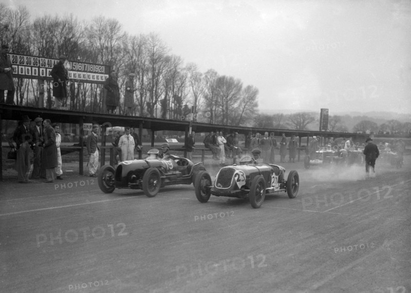 Riley and Alta racing at Donington Park, Leicestershire, c1930s. Artist: Bill Brunell.