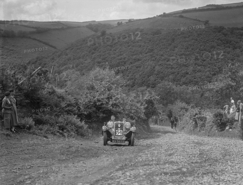 Singer 2-seater competing in the Mid Surrey AC Barnstaple Trial, Beggars Roost, Devon, 1934. Artist: Bill Brunell.