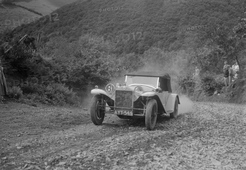 Lancia Lambda competing in the Mid Surrey AC Barnstaple Trial, Beggars Roost, Devon, 1934. Artist: Bill Brunell.