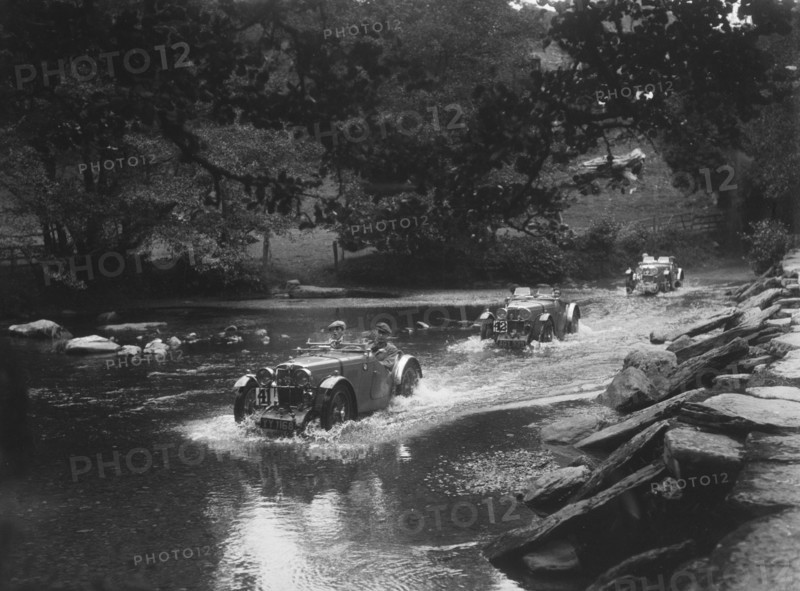 MG J2s of Kennneth and Doreen Evans, Mid Surrey AC Barnstaple Trial, Tarr Steps, Exmoor, 1934. Artist: Bill Brunell.