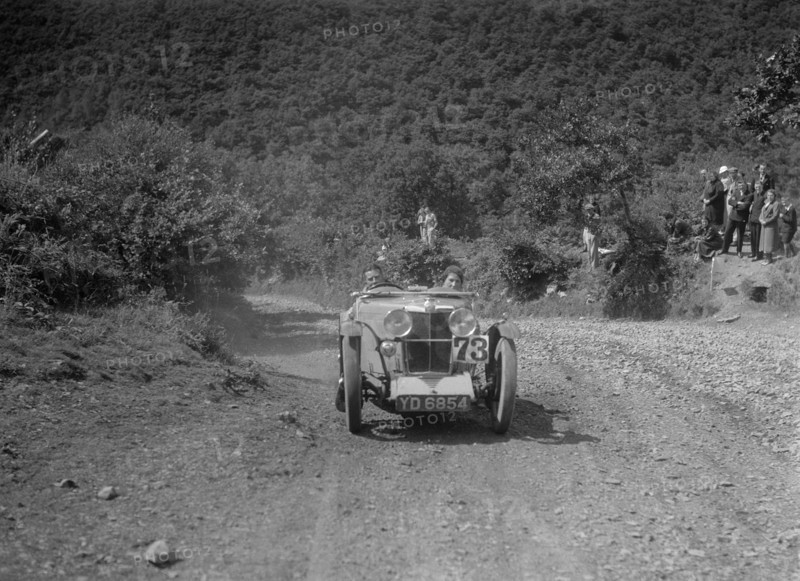 MG J2 competing in the Mid Surrey AC Barnstaple Trial, Beggars Roost, Devon, 1934. Artist: Bill Brunell.