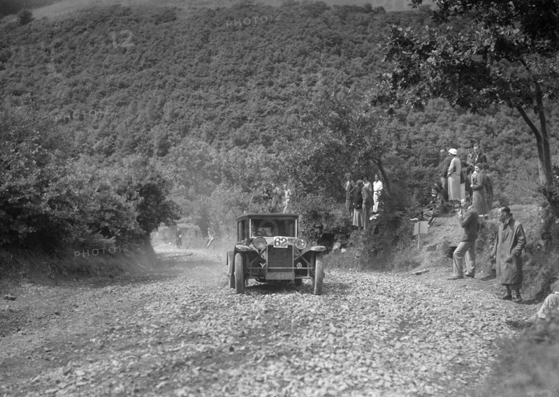 Lancia Lambda saloon competing in the Mid Surrey AC Barnstaple Trial, Beggars Roost, Devon, 1934. Artist: Bill Brunell.