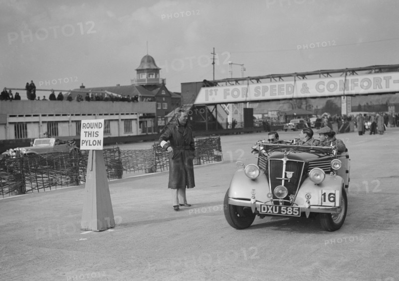 Renault open tourer competing in the JCC Rally, Brooklands, Surrey, 1939. Artist: Bill Brunell.