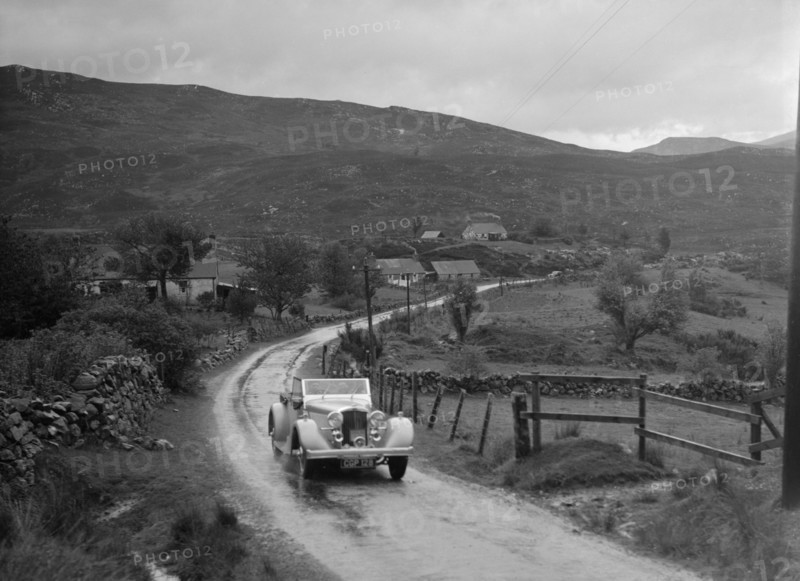 Talbot of D Melvin competing inthe RSAC Scottish Rally, 1936. Artist: Bill Brunell.