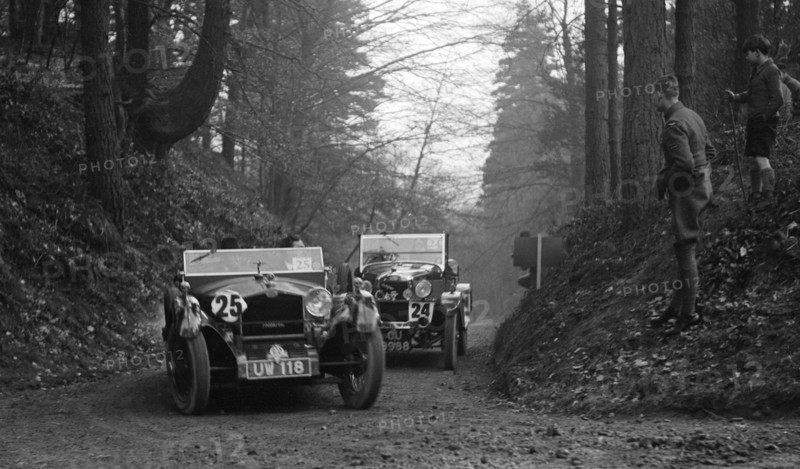 SD Marr's Tracta open sports and R Peaty's Singer open 4-seater at the JCC Half-Day Trial, 1930. Artist: Bill Brunell.