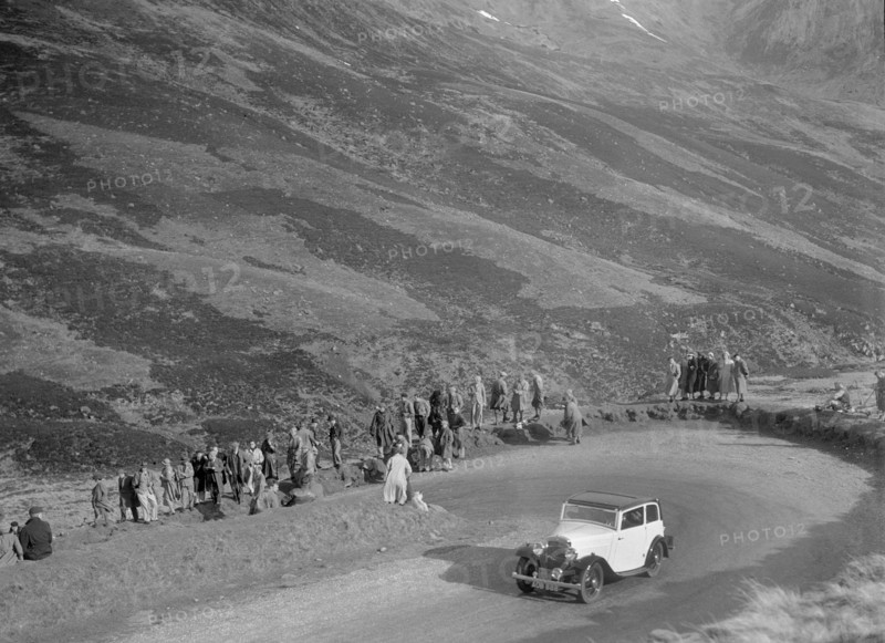 Austin sports saloon of Mrs MS Flewitt at the RSAC Scottish Rally, Devil's Elbow, Glenshee, 1934. Artist: Bill Brunell.