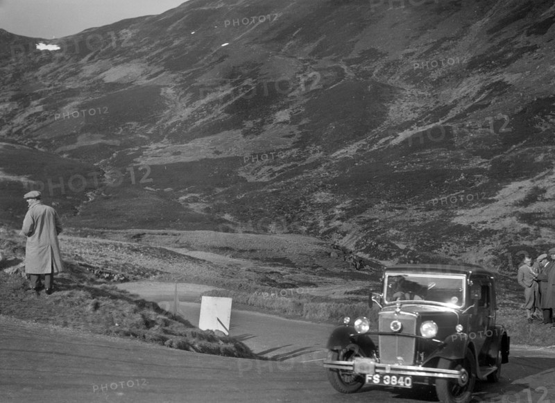Morris Ten saloon of Miss JEB Richardson at the RSAC Scottish Rally, Devil's Elbow, Glenshee, 1934. Artist: Bill Brunell.
