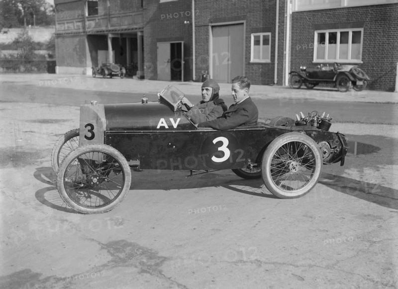 Reginald Empson in his AV at the JCC 200 Mile Race, Brooklands, Surrey, 1921. Artist: Bill Brunell.