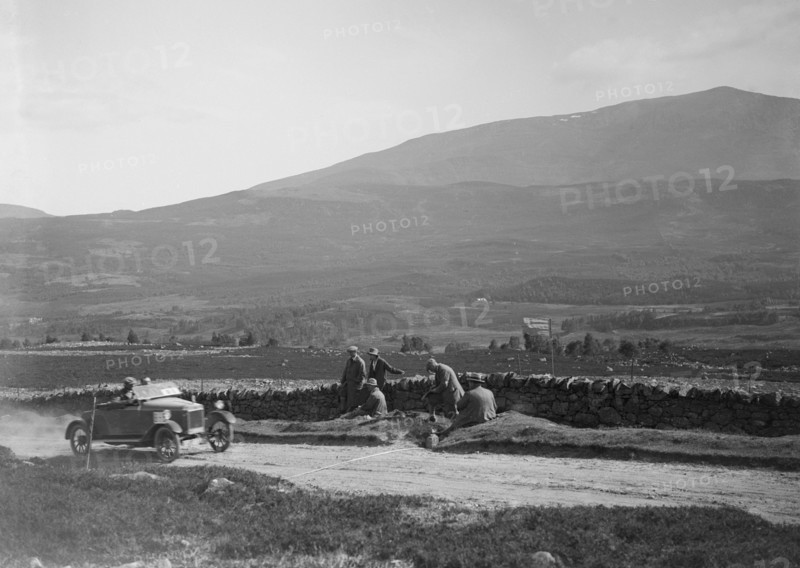 Lagonda open 2-seater of WH Oates competing in the Scottish Light Car Trial, 1922. Artist: Bill Brunell.