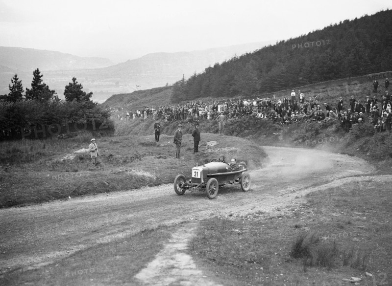 Aston Martin Bunny of Frank B Halford competing in the Caerphilly Hillclimb, Wales, 1923. Artist: Bill Brunell.