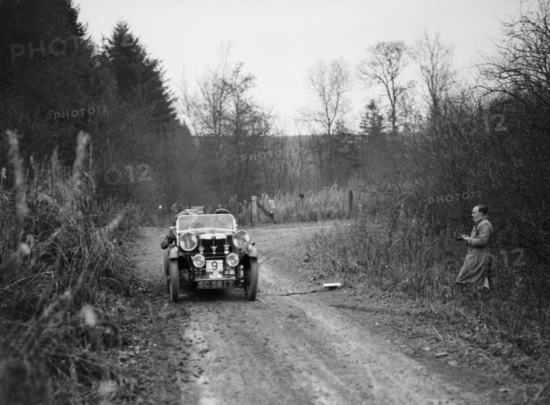 1929 MG M type competing in the Great West Motor Club Thatcher Trophy, 1938. Artist: Bill Brunell.