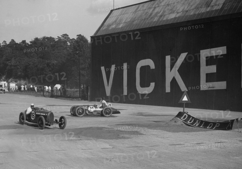 Bugatti Special 5 racing at a BARC meeting, Brooklands, 1933. Artist: Bill Brunell.