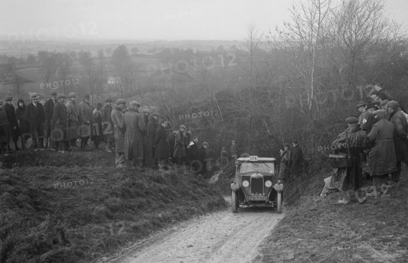 Riley of BG Marriott competing in the MCC Exeter Trial, Ibberton Hill, Dorset, 1930. Artist: Bill Brunell.