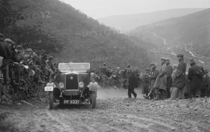 MG M type competing in the MCC Edinburgh Trial, 1931. Artist: Bill Brunell.