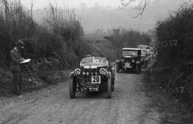MG M Type and Riley saloon competing in the JCC Half-Day Trial, 1930. Artist: Bill Brunell.