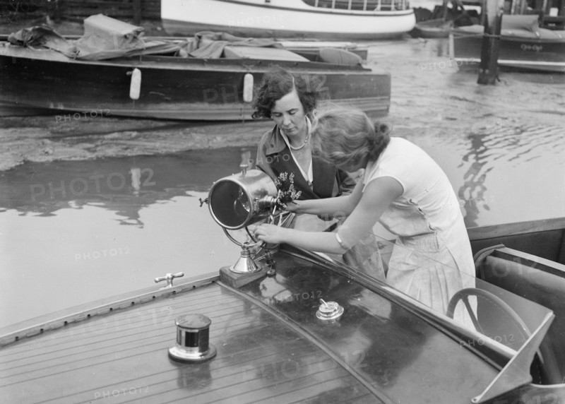 Kitty Brunell in a British Power Boat Company launch, Hythe, Hampshire, 1927. Artist: Bill Brunell.