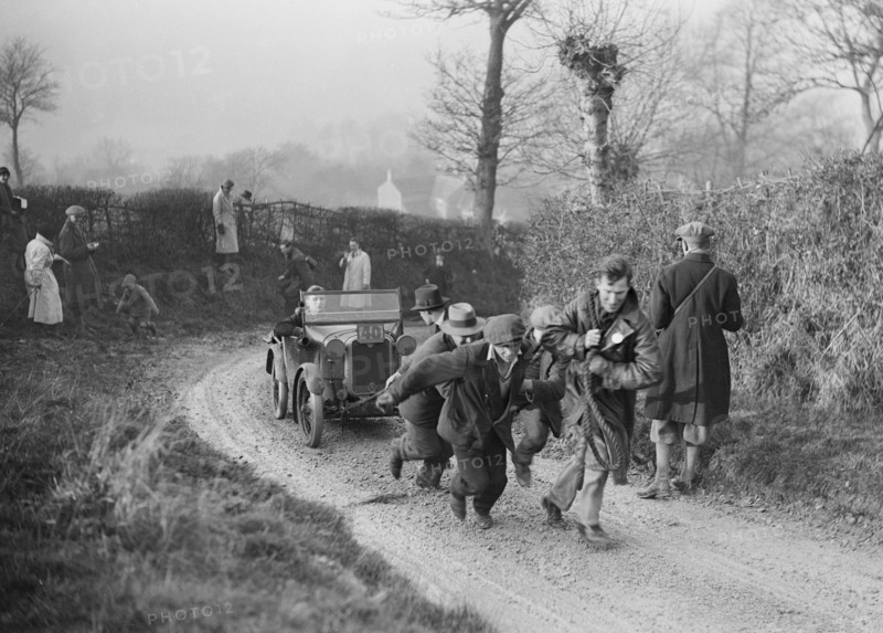 Austin Chummy of CWB Marshall getting a tow at the NWLMC London-Gloucester Trial, 1931. Artist: Bill Brunell.
