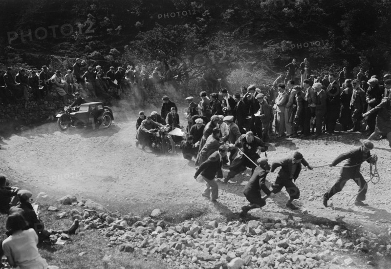 Brough Superior and sidecar of W Allan competing in the MCC Edinburgh Trial, 1930. Artist: Bill Brunell.
