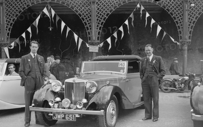 MG SA of DJ Farqaharson at the RAC Rally, Madeira Drive, Brighton, 1939. Artist: Bill Brunell.