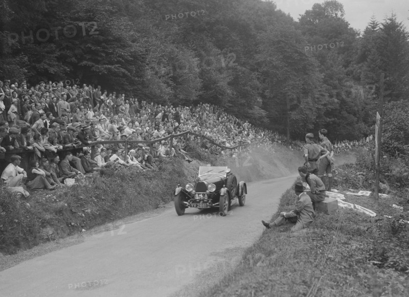 Bugatti Type 43 Grand Sport of KW Bear, MAC Shelsley Walsh Hillclimb, Worcestershire, 1930s. Artist: Bill Brunell.