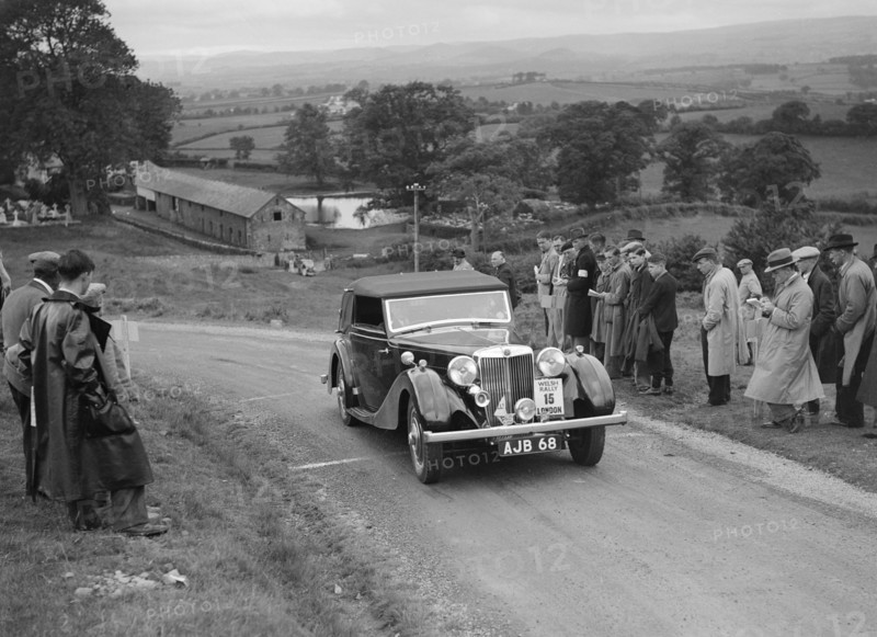 MG SA of AC Hess competing in the South Wales Auto Club Welsh Rally, 1937 Artist: Bill Brunell.