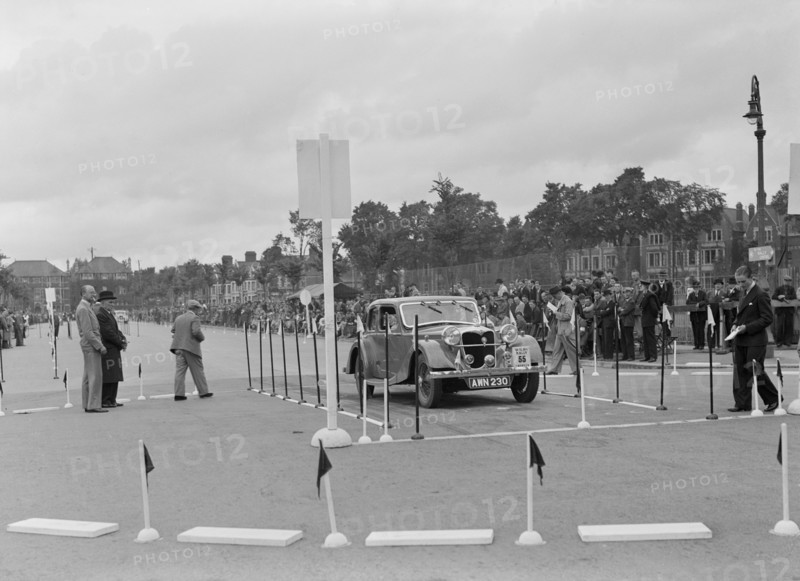 Riley Kestrel of A Bassett competing in the South Wales Auto Club Welsh Rally, 1937 Artist: Bill Brunell.