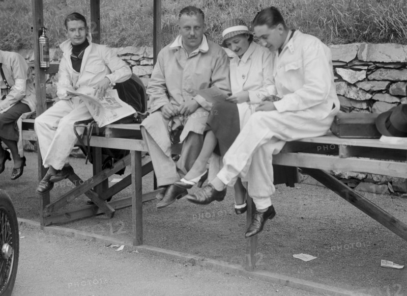 Cyril Paul (centre) and other drivers at the RAC TT Race, Ards Circuit, Belfast, 1932. Artist: Bill Brunell.