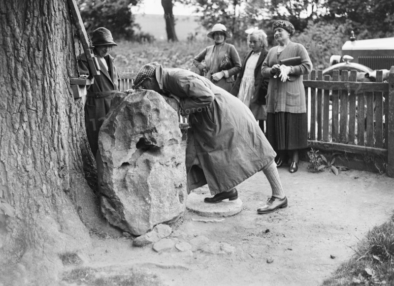 People visiting King Alfred's Blowing Stone, Kingston Lisle, near Uffington, Oxfordshire, c1920s. Artist: Bill Brunell.