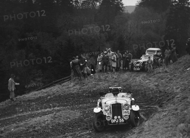 Talbot 10 sports of DH Perring competing in the MCC Edinburgh Trial, Roxburghshire, Scotland, 1938. Artist: Bill Brunell.