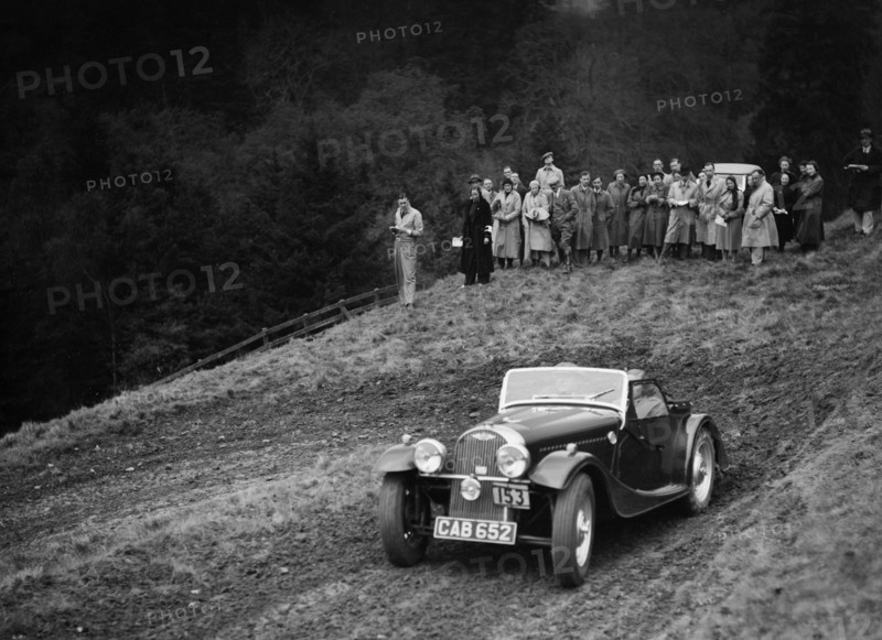 Morgan of PHG Morgan competing in the MCC Edinburgh Trial, Roxburghshire, Scotland, 1938. Artist: Bill Brunell.