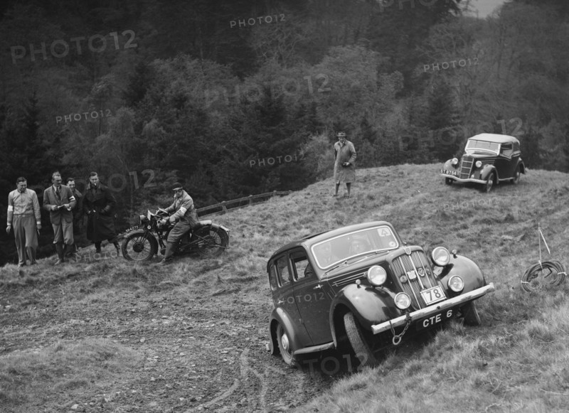 Morris Twelve of PK Potter competing in the MCC Edinburgh Trial, Roxburghshire, Scotland, 1938. Artist: Bill Brunell.