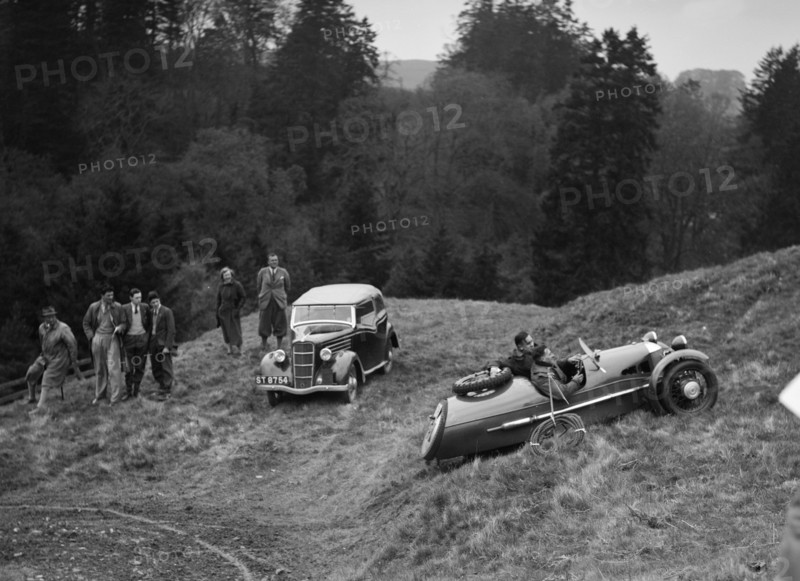 Morgan 3-wheeler of HEG Cox competing in the MCC Edinburgh Trial, Roxburghshire, Scotland, 1938. Artist: Bill Brunell.
