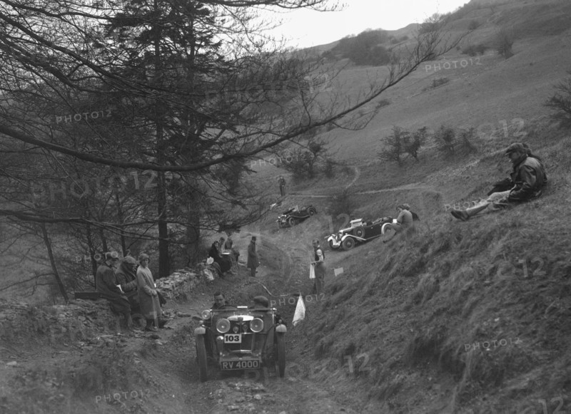 MG J2 competing in the MG Car Club Abingdon Trial/Rally, 1939. Artist: Bill Brunell.