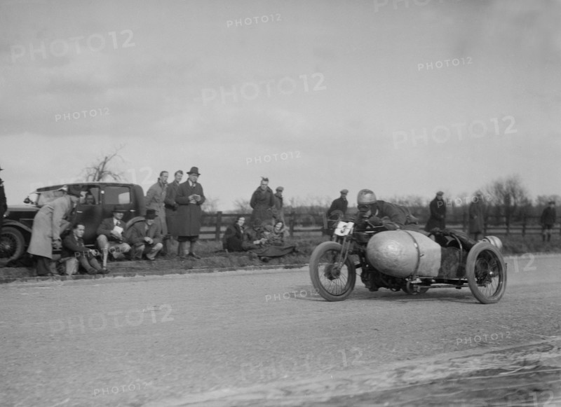 Sunbeam and sidecar of JD Gardiner at the Inter-Varsity Speed Trial, Eynsham, Oxfordshire, 1932. Artist: Bill Brunell.